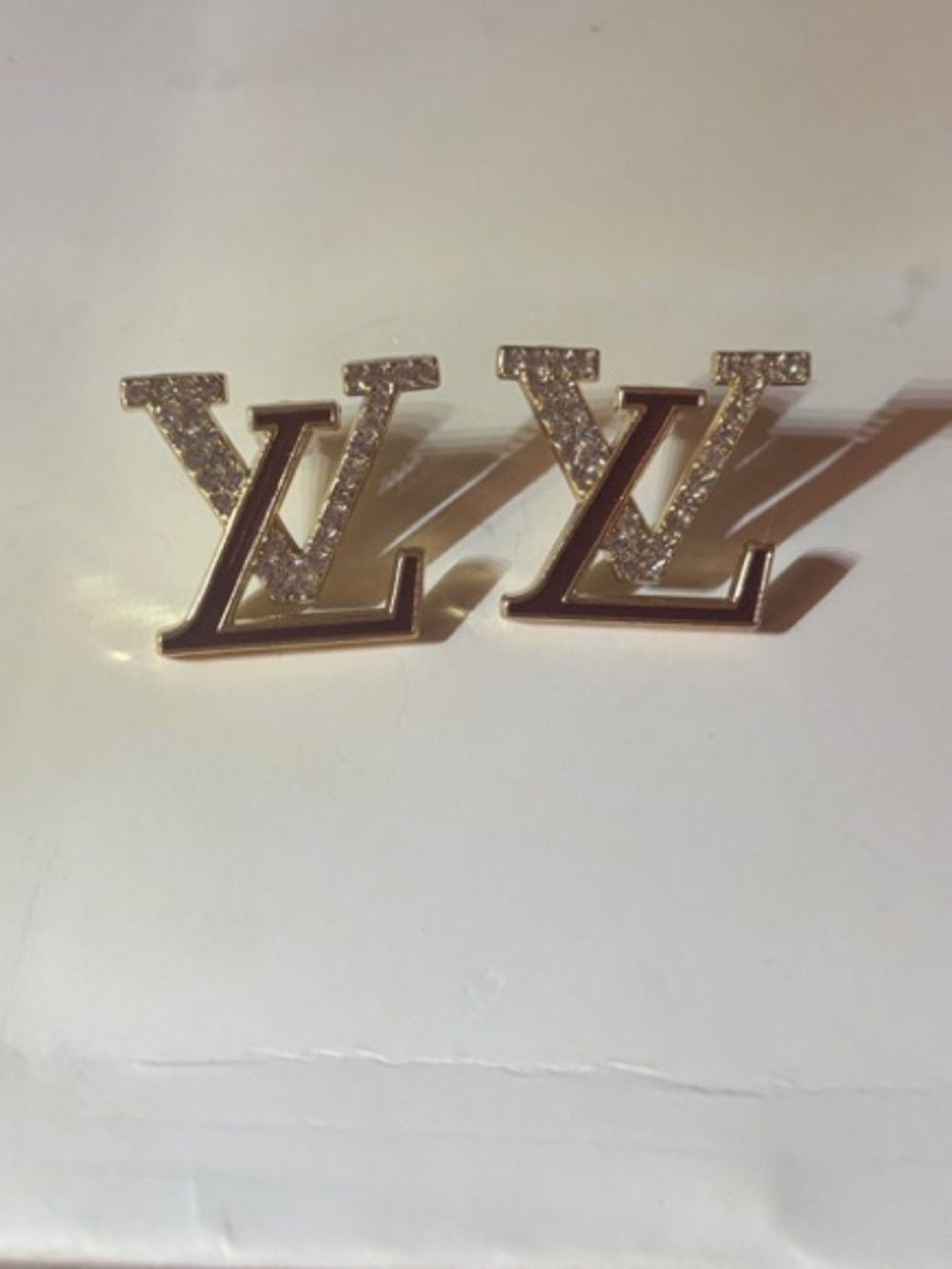 Fashion Jewelry Gold and Clear Crystal LV Logo Earrings